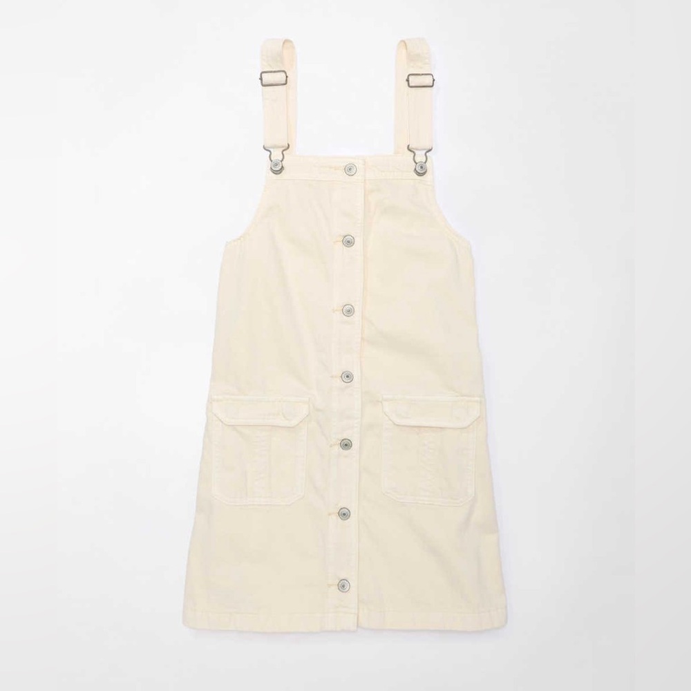 AE American Eagle Cream Button-Front Pinafore Overall Dress - NWT Size L
